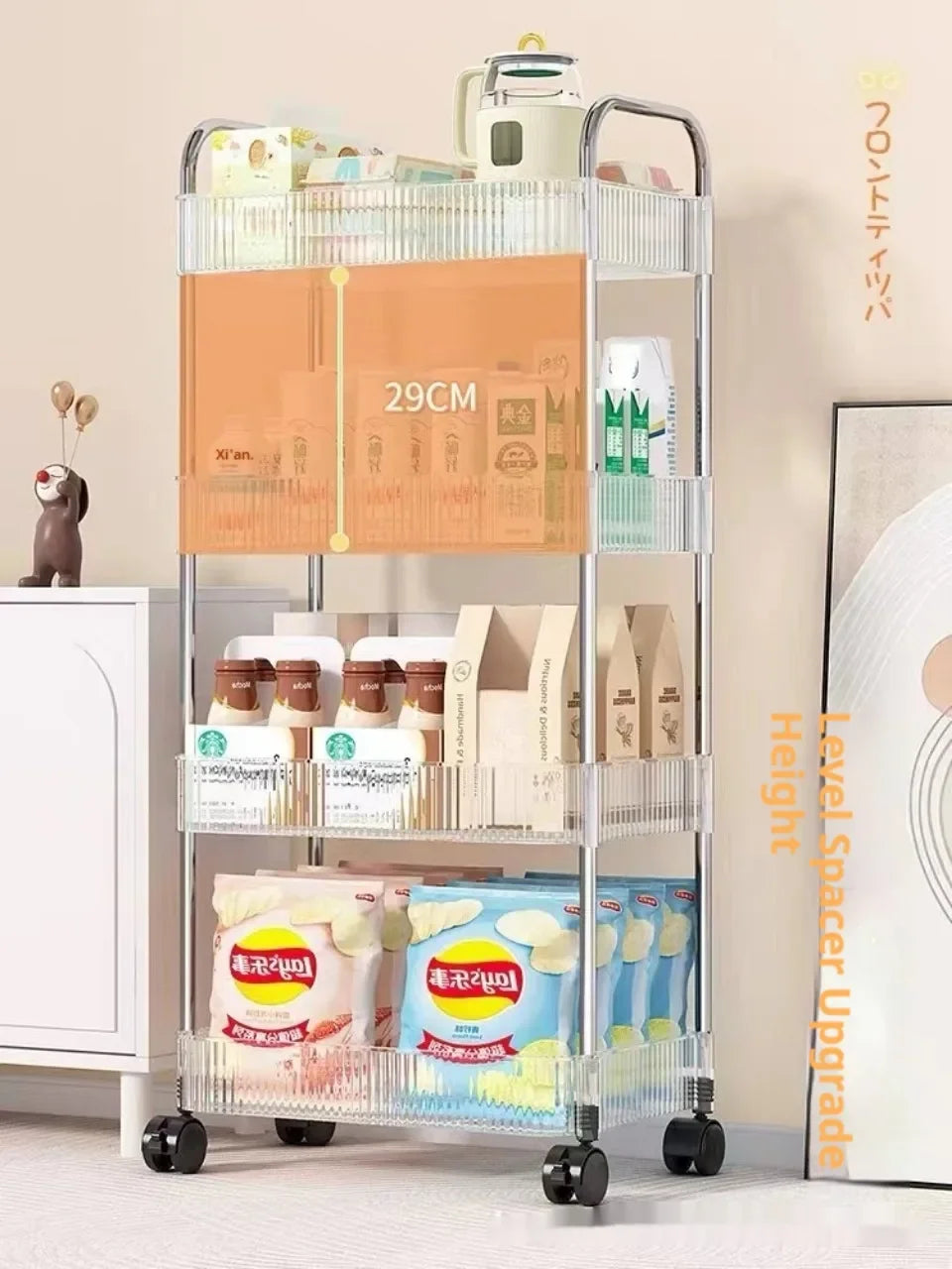 3 Layers Transparent Storage Rack Trolley Acrylic Rolling Cart with Hanging Basket Bathroom Acrylic Makeup Bookshelf organizer