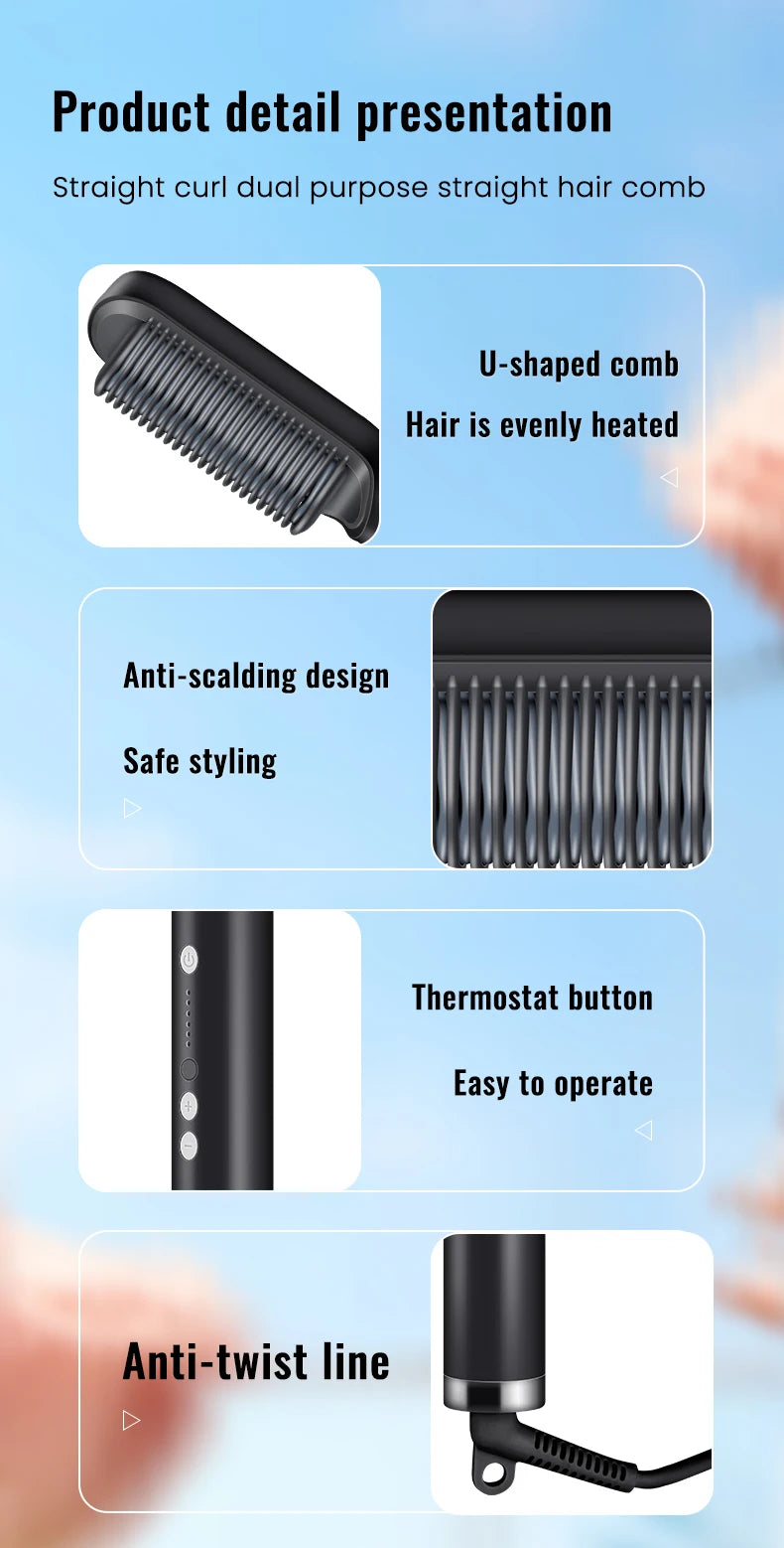 KSKIN Hot Sale Hair Straightener 2 in 1 Brush Multifunctional Professional Hair Flat Iron Hair Comb