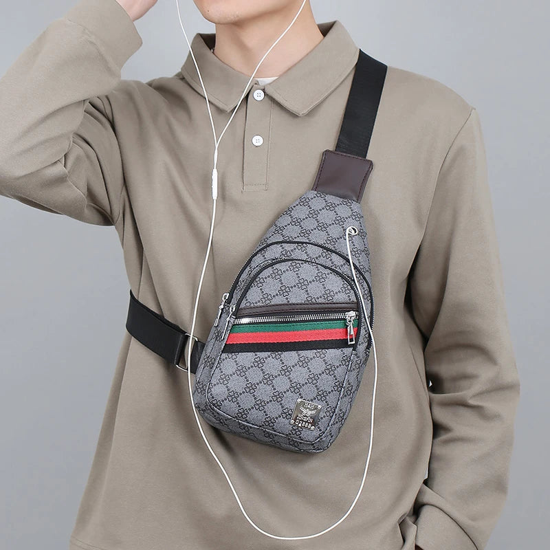 Men's Multifunction Messenger Bag Shoulder Cloth Chest Bags Crossbody Casual Handbag with Earphone Hole