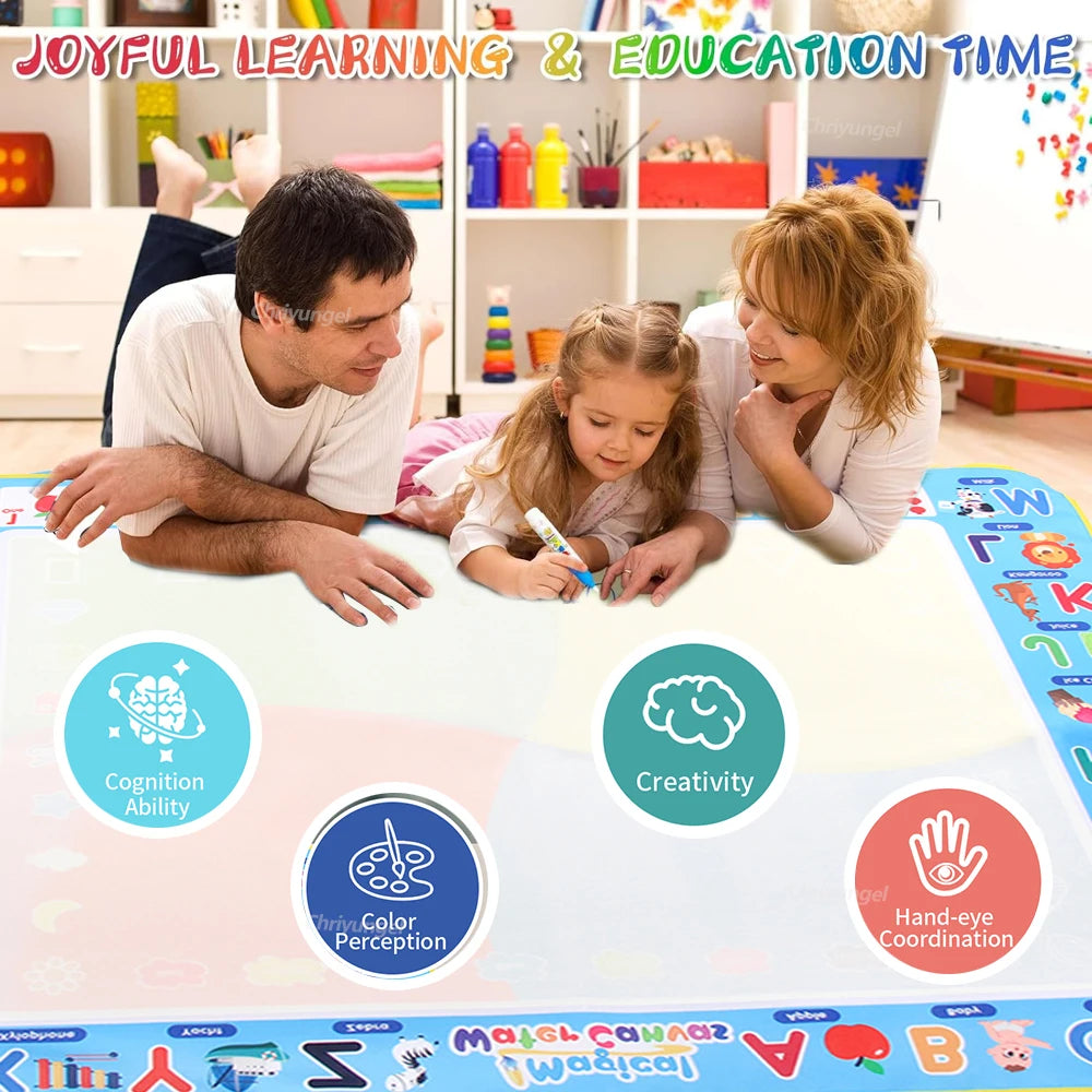 No Mess Kids Water Drawing Mat  Doodle Coloring Board with Magic Pens & Stamps Educational Montessori Toy Gift for Boys Girls