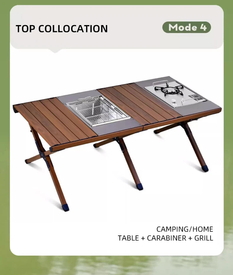 Outdoor Camping Folding multifunctional IGT Wood table Gas Stove Portable lightweight Camp BBQ Grill Table Picnic table