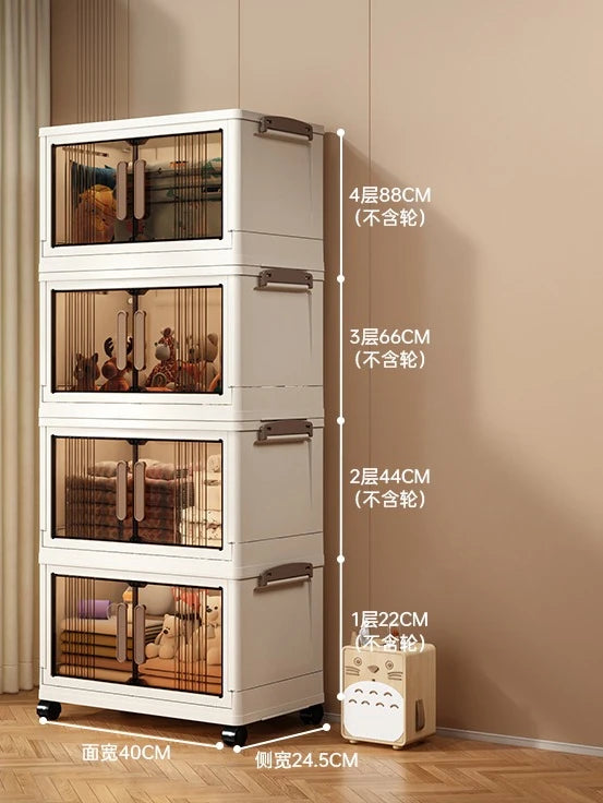 Free Installation Storage Cabinet Living Folding Storage Box Organizer Clothes Livin Dress Room Folding Snack Cabinet with Wheel