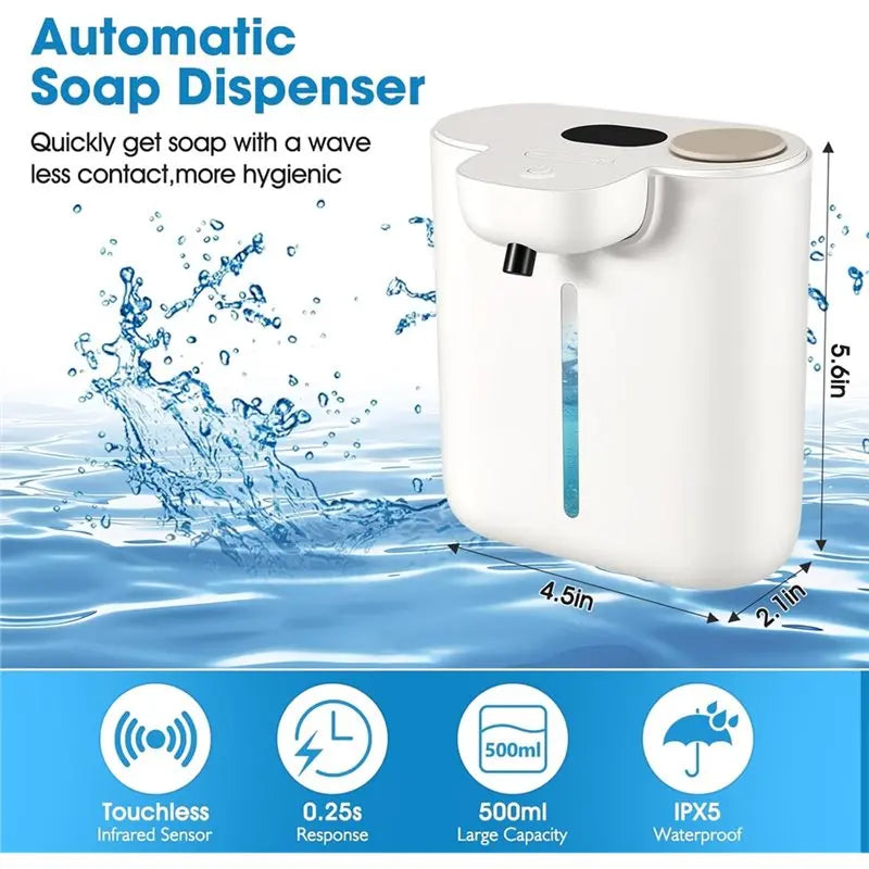 B64B-Automatic Touchless Foaming Soap Dispenser, Wall Mounted 16.9 Oz/500 Ml Rechargeable Smart Soap Dispenser