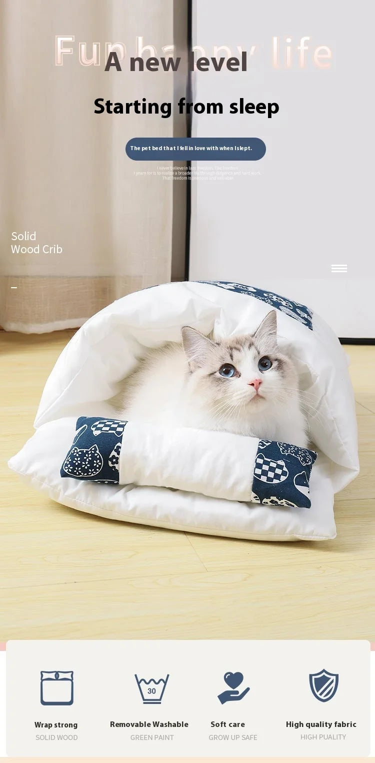 Japanese style cat sleeping bag, washable, semi enclosed cat bed, warm cat bed, winter cat house, cat bed