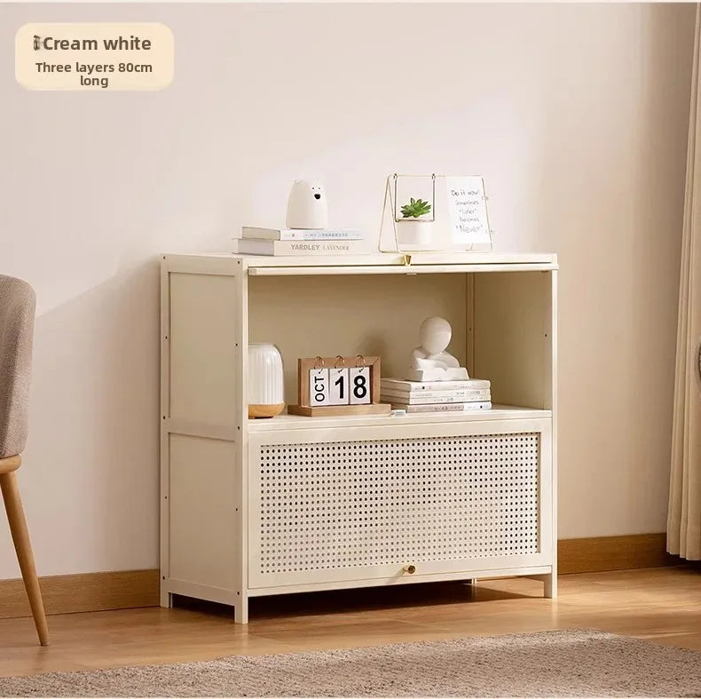 White Living Room Floor Cabinet for Tatami Bay Window Storage Cabinet Multifunctional Balcony Organizer Space-Saving Cupboard