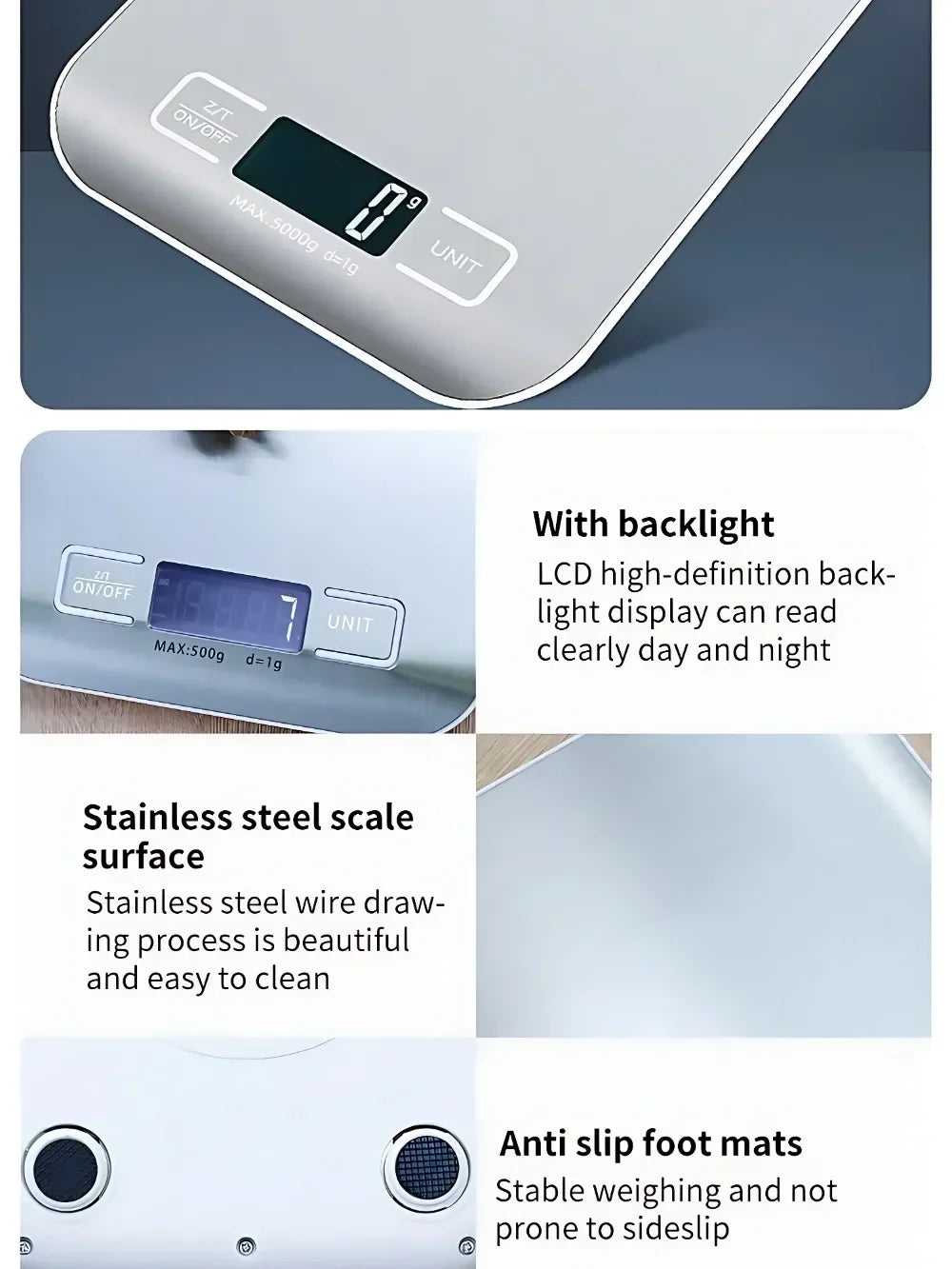 Digital Kitchen Scale Stainless Steel LED Display 5kg 1g Panel Electronic Scales Home Jewelry Food Snacks Weighing Baking Tools