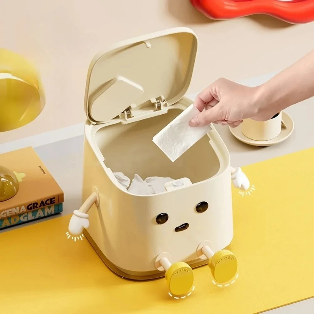 1pcs Desktop Mini Trash Can Press To Open The Cover Plastic Trash Can Household Living Room Bedroom Rubbish Storage Bucket