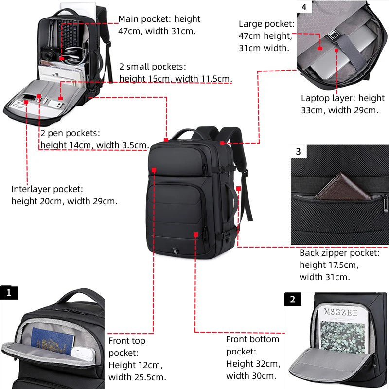 Expandable Men‘s 17 Inch Laptop Backpacks Waterproof Notebook Bag USB Schoolbag Sports Travel School Bag Pack Backpack For Male