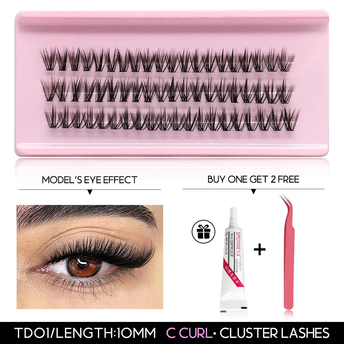 GROINNEYA DIY Eyelashes Lashes Clusters Kit Mix Wispy Individual Lashes Extensions Clusters Lashes Lash Bond & Seal Makeup