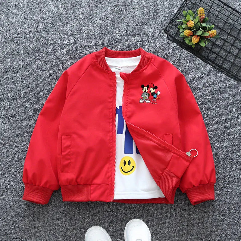 New Spring Baby Boys Girls Jacket Fashion Cartoon Mickey Minnie Mouse Print Outerwear for Kids Clothes Children Windbreaker Coat