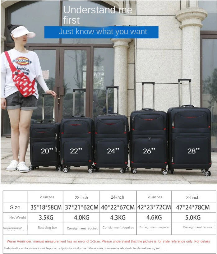 Large capacity Travel Suitcase Trolley Bag Waterproof Oxford Rolling Luggage Universal wheels 20 inch Cabin Carry on Luggage