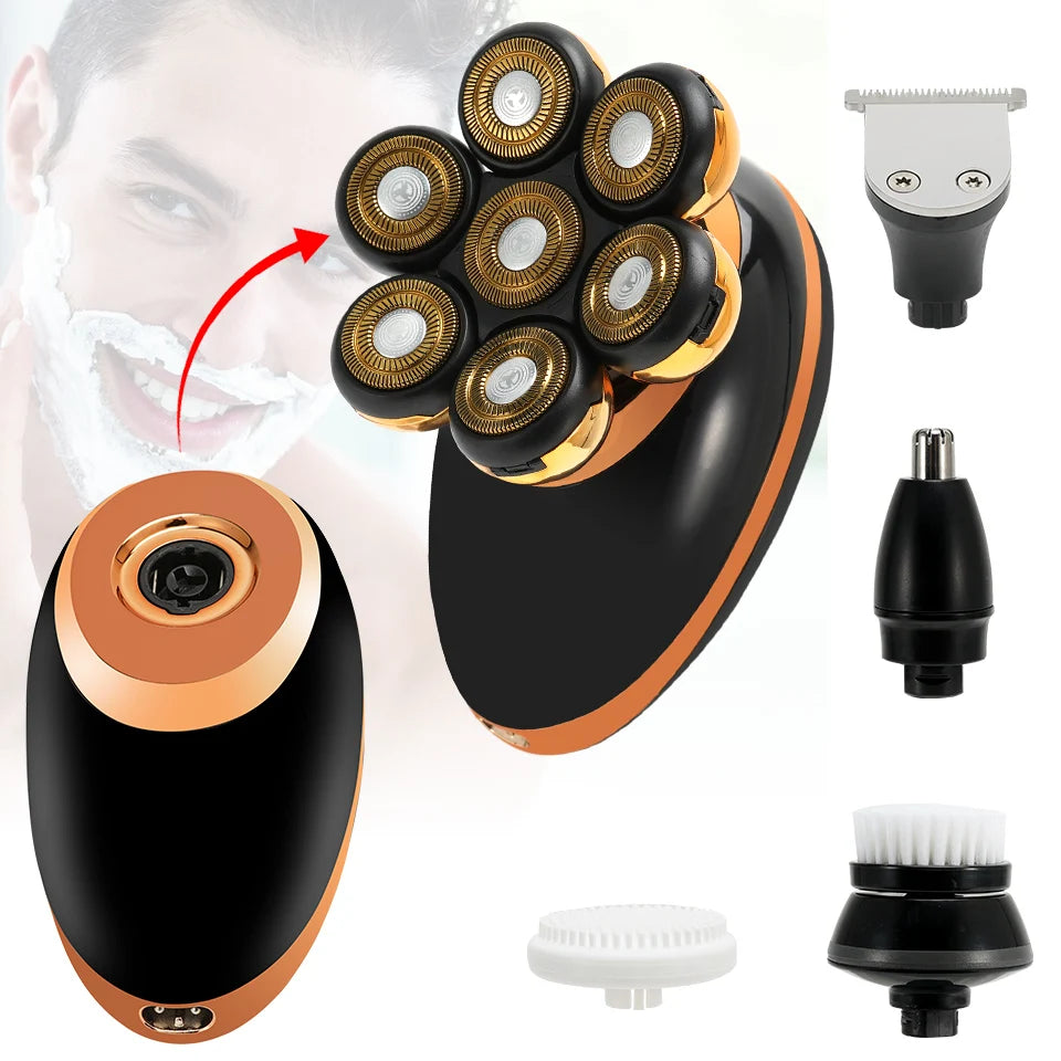 Men 7D Floating Men Electric Shaver Wet Dry Beard Hair Trimmer Electric Razor Rechargeable Bald Head Shaving Machine LCD Display