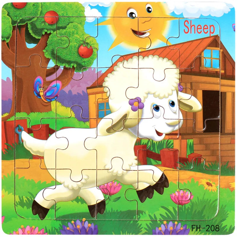 20piece Wooden Puzzle Cartoon Animals Car Letter Number Pattern Jigsaw Puzzles Game Kids Educational Learning Toys for Children