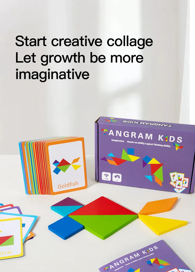 3D Wooden Tangram Jigsaw Puzzles Board Games Kids Montessori Educational Toys Children Kindergarten Geometric Shape Teaching Aid