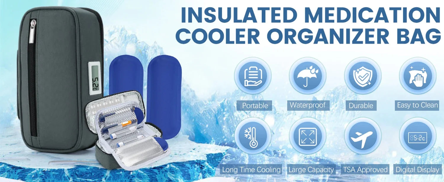 Convenient Insulin Refrigeration Box Medication Receiving Small Refrigerator With 2 Ice Packs LED Temperature Display