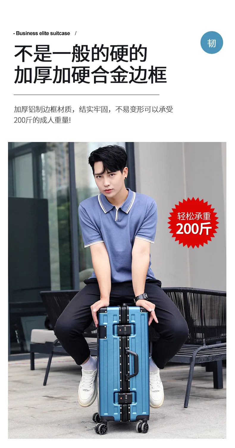 Fashion Aluminum frame travel luggage silent large-capacity trolley suitcase 20 inch suitcase carry on 24 inch password box