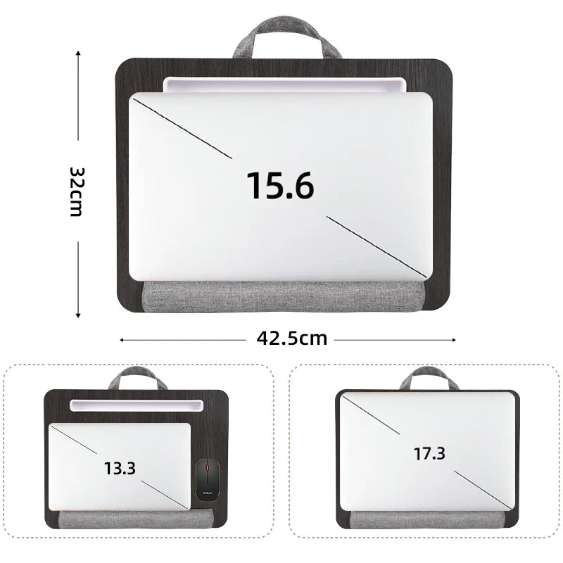 Mumucc Wooden Suspended Bed Study Table, Portable 15 Inch Laptop Desk With Handle, Sponge Cushion AND ABS Slot,Black,Khaki,Brown