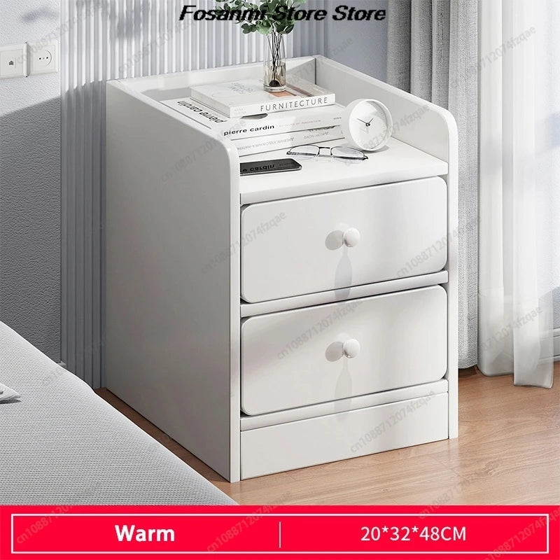 Minimalist Ultra Slim Nightstand Modern Narrow Bedside Table with Open Shelf and Drawers Space Saving Storage for Small Bedroom