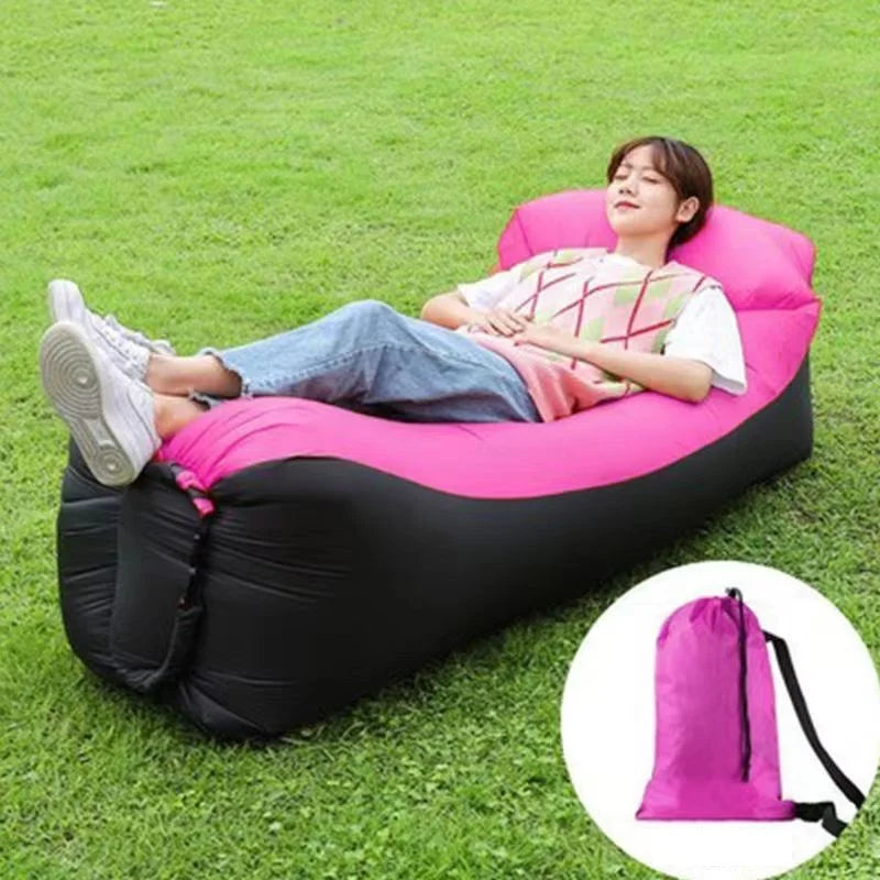 Outdoor Lazy Non Inflatable Sofa Folding Portable Air Cushion Bed Picnic Camping Yellow White Air Bed