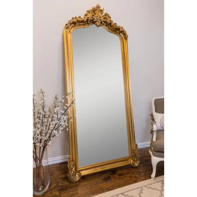 Polyurethane European Style Free Large Standing Mirror Classic Large Size Antique Golden Leaf Floor Mirror