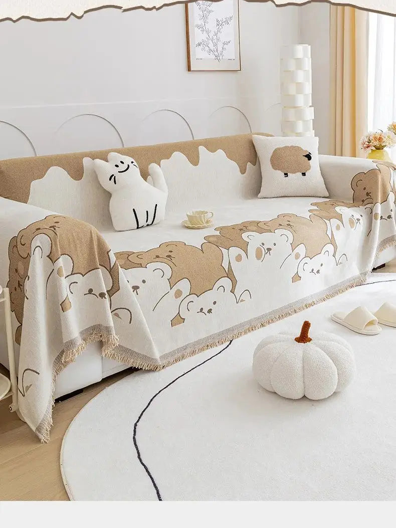 Soft Chenille Sofa Cover Anti-slip Full Coverage Throw Blanket, Nordic Ins Style All-Season Couch Protector