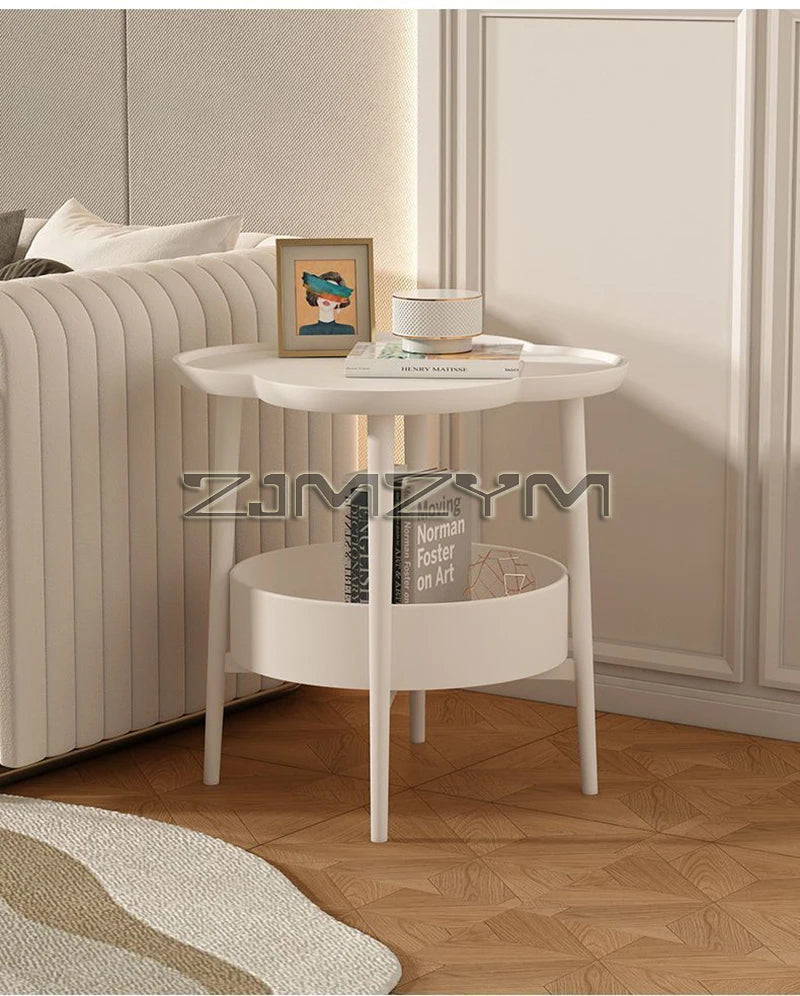 Bedside Table Cream Style Table Four Leaf Modern Minimalist Bedroom Sofa Side Cabinet Storage Table Small Coffee Table