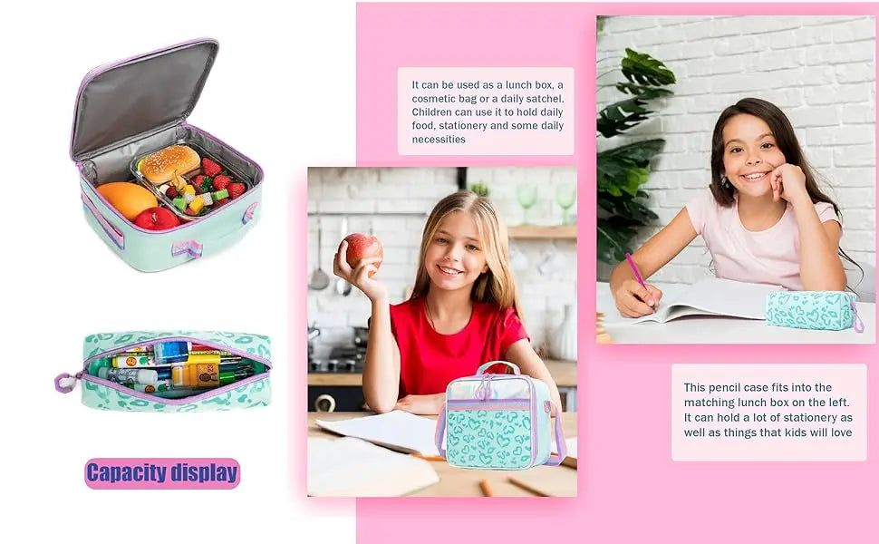 Meetbelify Backpack for Girls Schoolbag Aesthetic Backpack for Elementary Student Teen Girls Bookbag with Lunchbox and Penbag