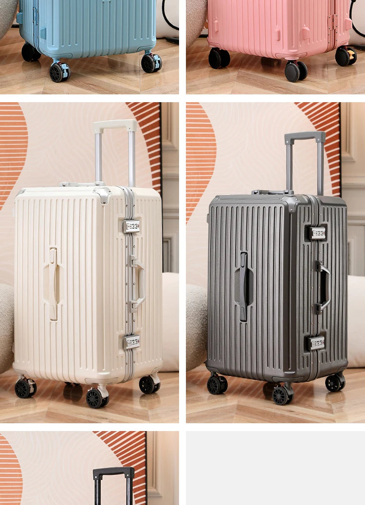 Large Capacity Travel Luggage Aluminum frame Suitcase Trolley Case 24/28/30 inch Travel Suitcase with Cup Holder Boarding Case