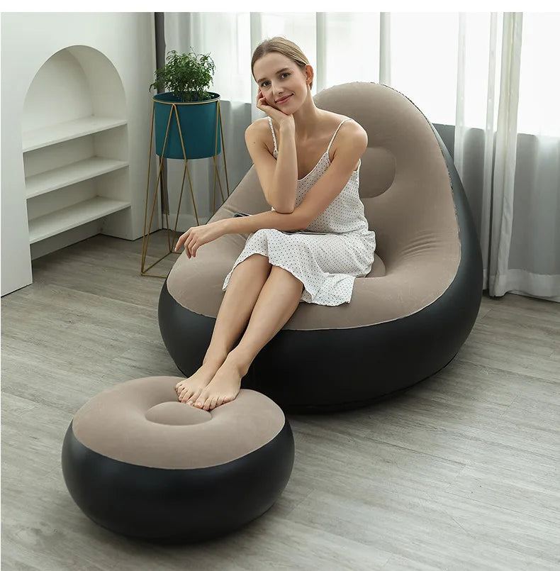 Inflatable Lounge Chair for Adults, Folding Portable Lazy Sofa with Foot Stool ,Air Couch Sofa for Livingroom and Bedroom