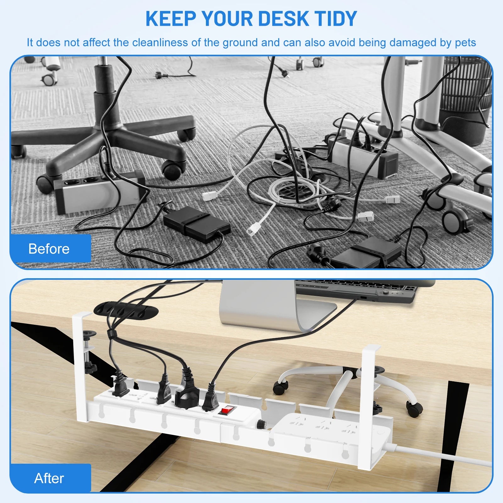 Extendable Under Desk Cable Management No Drilling Metal Cable Tray Space Saving Multipurpose Household Hanging Organizer Shelf