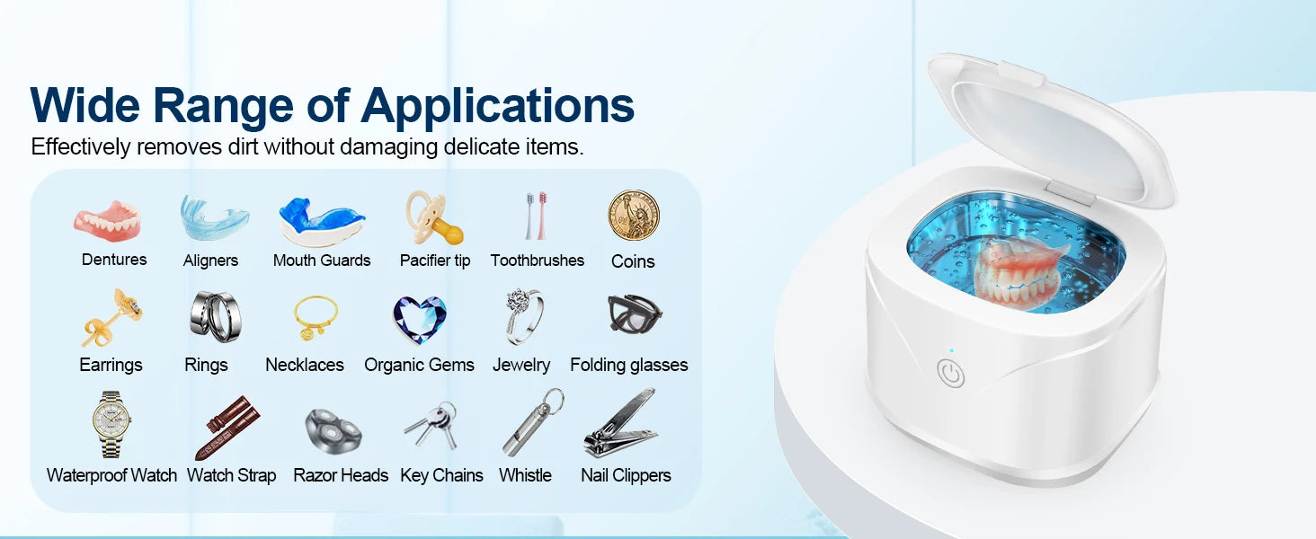 KUNPHY 46kHz Ultrasonic Cleaner Mini Portable Washing Machine Timer Ultrasound Bath Sonic Cleaning Devices for Dentures Aligner