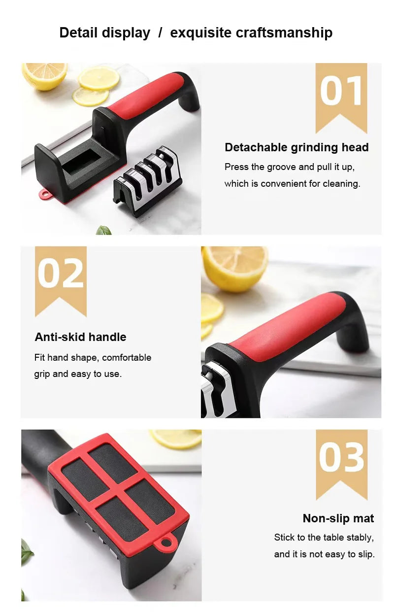 3/4 section Quick knife sharpener Multi-functional hand-held whetstone non-slip knife sharpener Kitchen tool