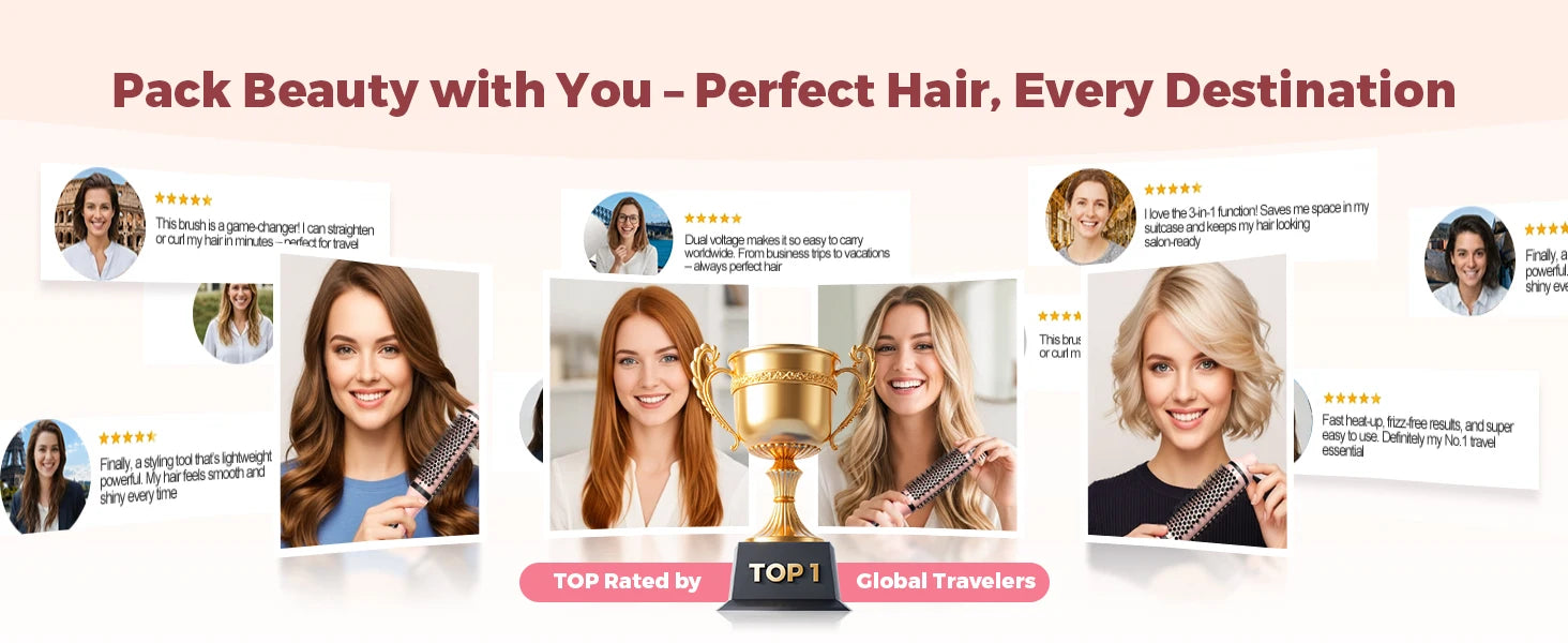 Dual Voltage Thermal Brush, 1.5 Inch Heated Round Brush with Negative Ions & Ceramic for Volumizing, 6 Temps & Auto Shut-Off