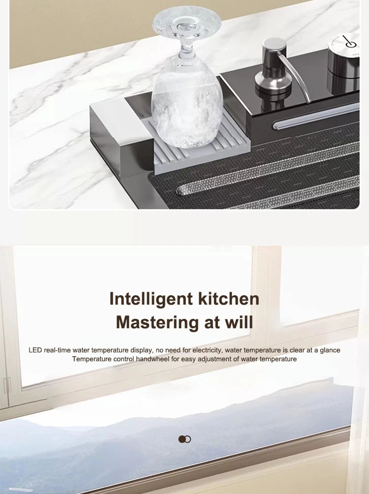 Kitchen Sink Stainless Steel Waterfall Sinks Extra Large Single Slot with Digital Display Faucet Set For kitchen