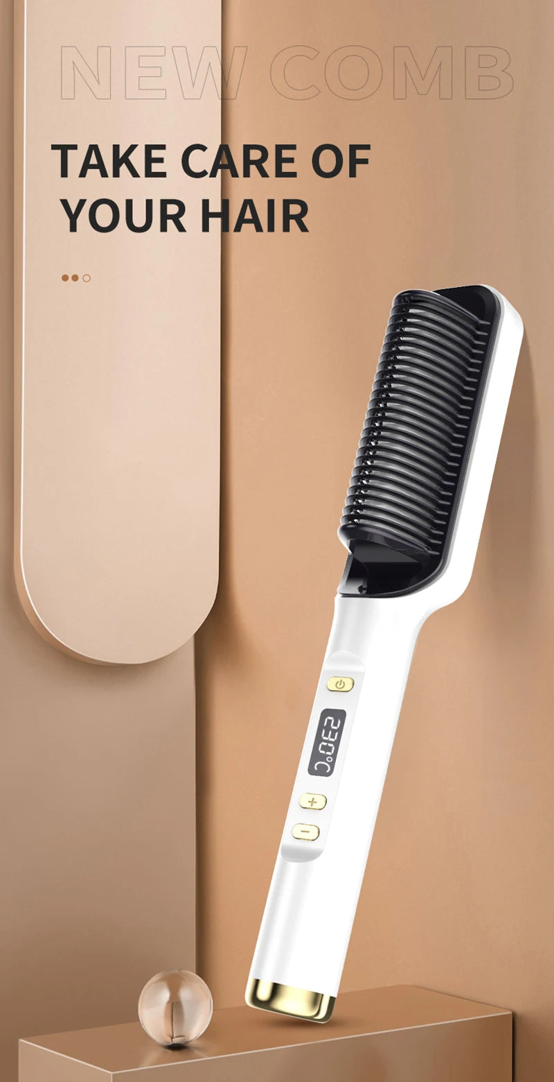 Electric Heating Straight Comb Double Use LCD Electric Hair Straightener Curler Anti-Scalding Styling Tool Straightening Brush