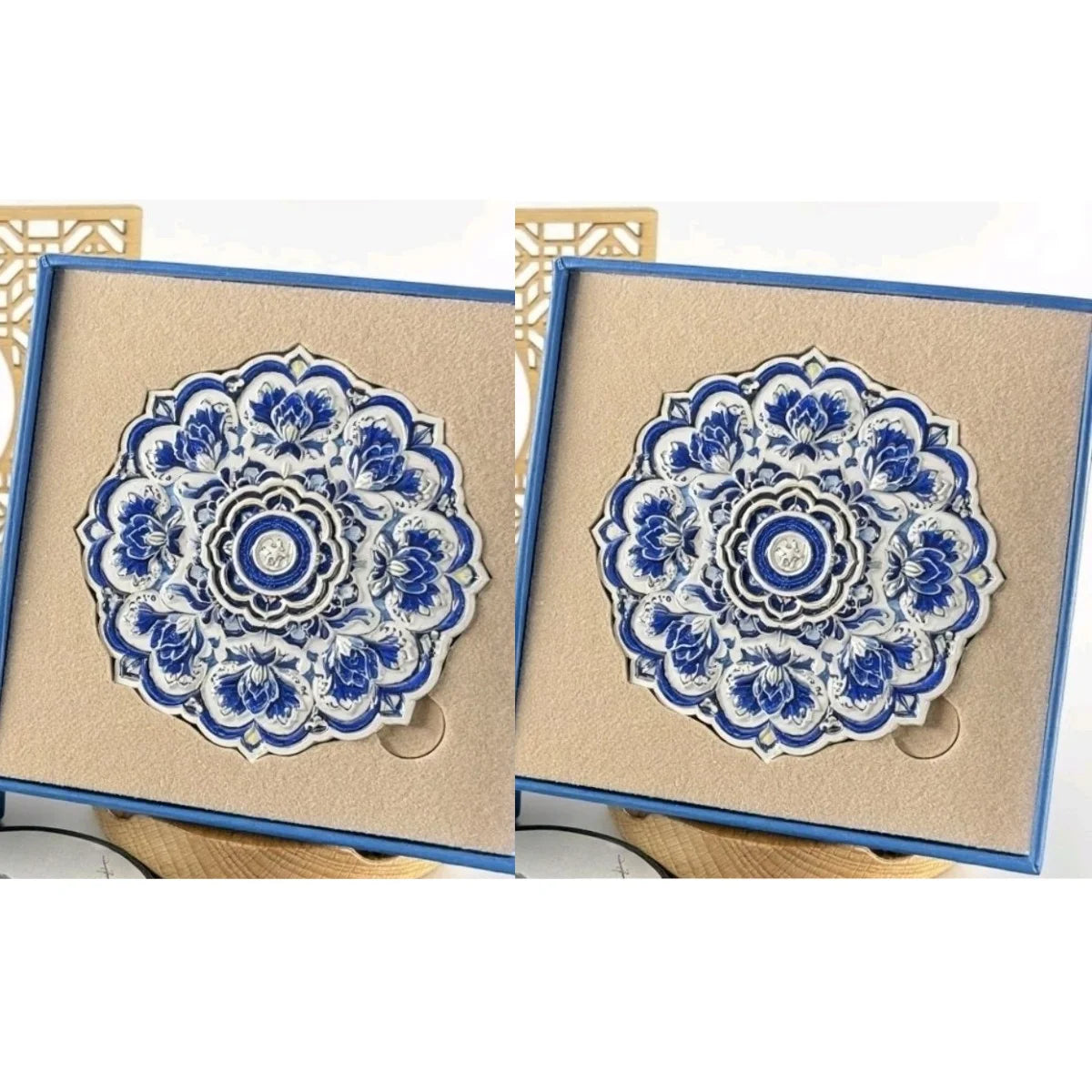 Chinese blue and white porcelain portable mirror, antique style makeup mirror, souvenir, portable companion gift, ceramic