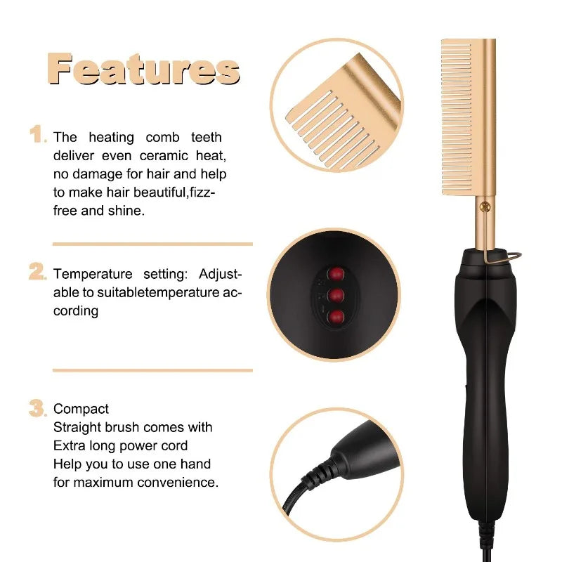 2 in1 Hot Comb Hair Straightener Electric Heating Comb Fast Heating Dry Hair Portable Travel Anti-Scald Press Comb Styling Tools