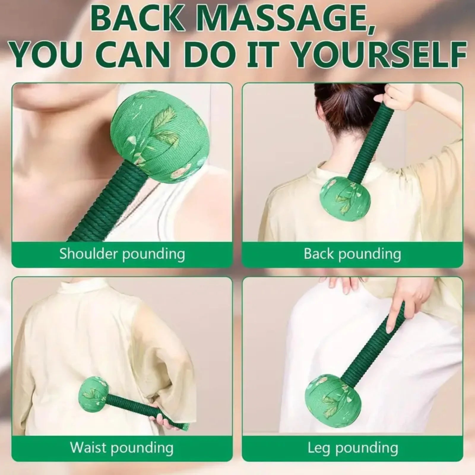 Massage Hammer Long Herbal Wormwood Lymphatic Drainage Manual Back Massager for Shoulder Neck Muscle Pain Relief