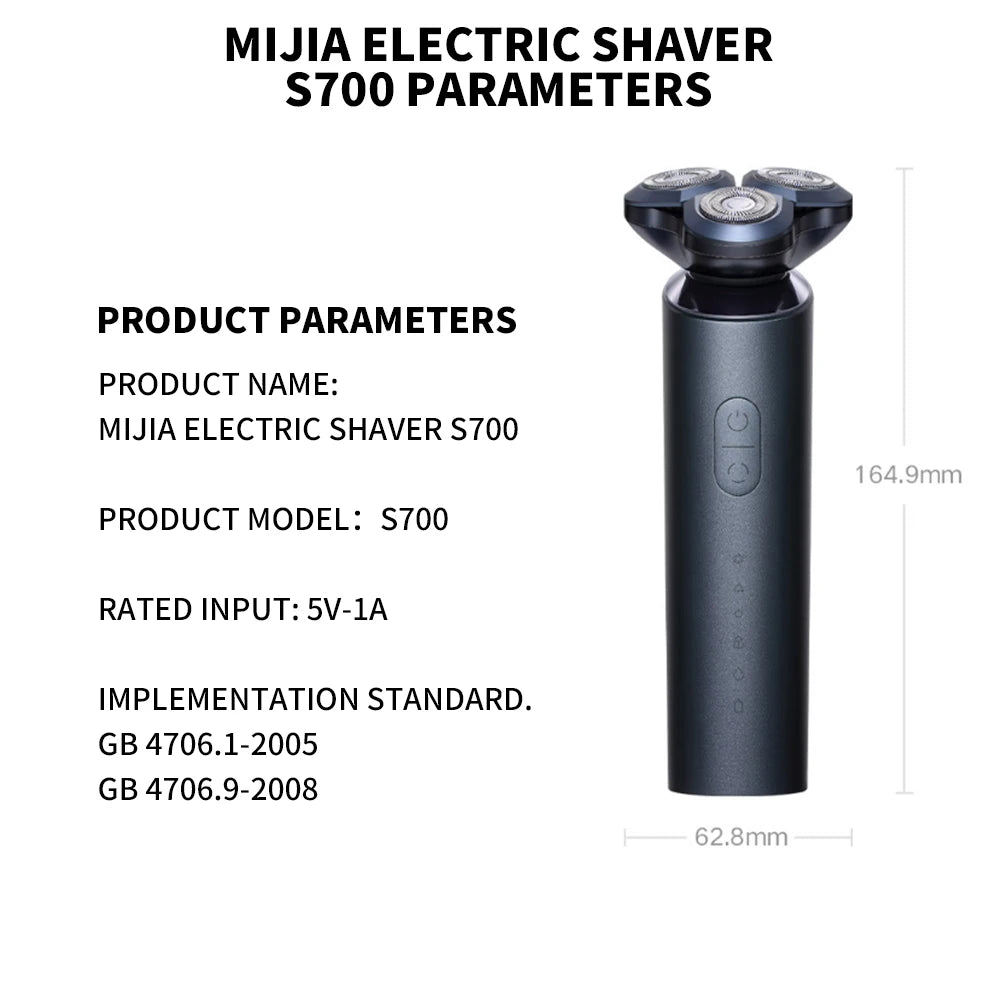 XIAOMI MIJIA Electric Shaver S700 Portable Flex Razor 3 Head Shaving IPX7 Waterproof Washable Beard Trimmer Trimer Cutter 30 day