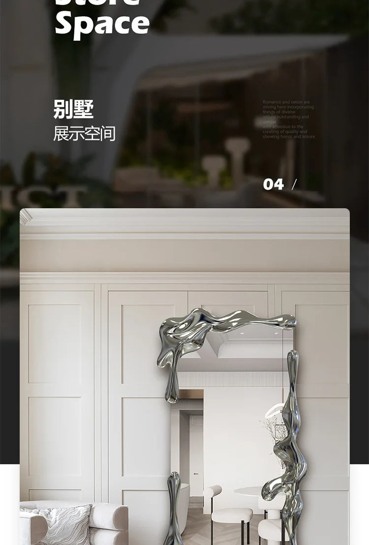 Wall hanging water ripple household villa model room floor mirror full-length mirror visual decoration