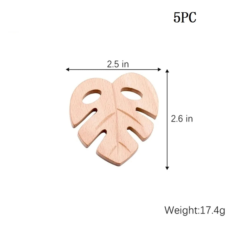 Let's Make 5pcs Wholesale Wooden Teether Rodent Pacifier Pendant Wooden Toys DIY Baby Necklace Gift BPA Free Beech Hedgehog Bird