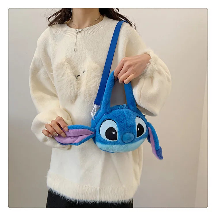 Disney Stitch Soft Plush Crossbody Bag Korean Cute Style Adjustable Strap Kawaii Anime Shoulder Purse Medium Size Gift for Women