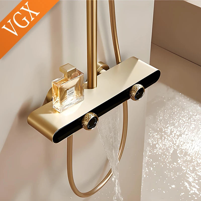 VGX Gold Shower System Set Bathroom Shower Faucet Set 3-way Rainfall Shower Set Shower Mixer Crane with Hand Shower Set White