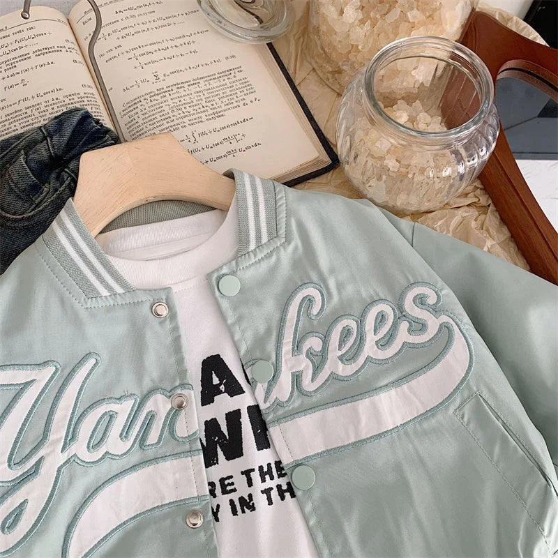 Children's Jackets 2025 Spring Boys Girls Baseball Coats New Kids Embroidered Letters Cardigan Autumn Fashion Outerwear Clothing