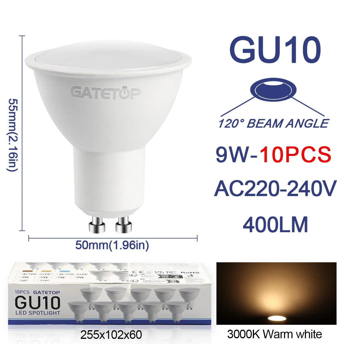 10 Pack Focos Gu10 SpotlightLampara 220V Lled Bulb  Wholesale 9W White Warm 3000k 6000K suitable for Home Commercial Buildings