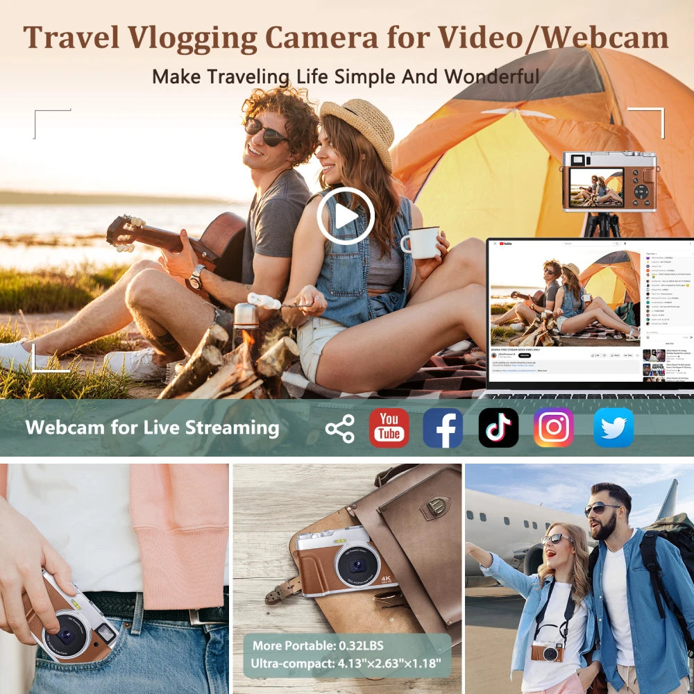 4K Digital Camera Auto Focus 48MP Vlogging Camera for YouTube and Anti-Shake Video Camera with Viewfinder Flash & Dial