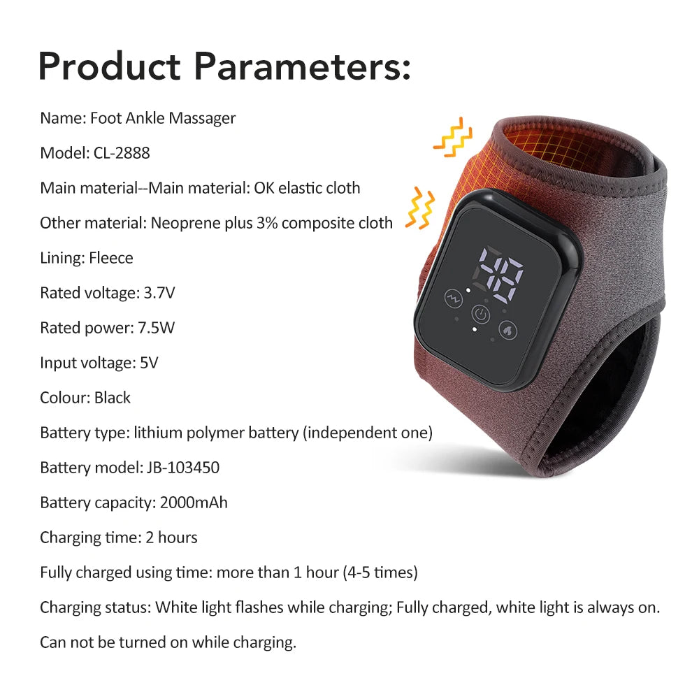 Electric Ankle Foot Massager Vibration Hot Compress Smart Air Pressure Multifunctional Brace Support Relaxation Treatments