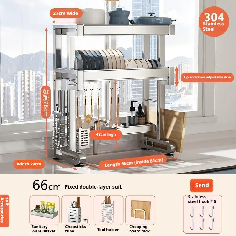 Over Sink Dish Drying Rack Stainless Steel Expandable Drain Bowl Holder Shelf Kitchen Counter Dish Storage Rack Hanger Shelves