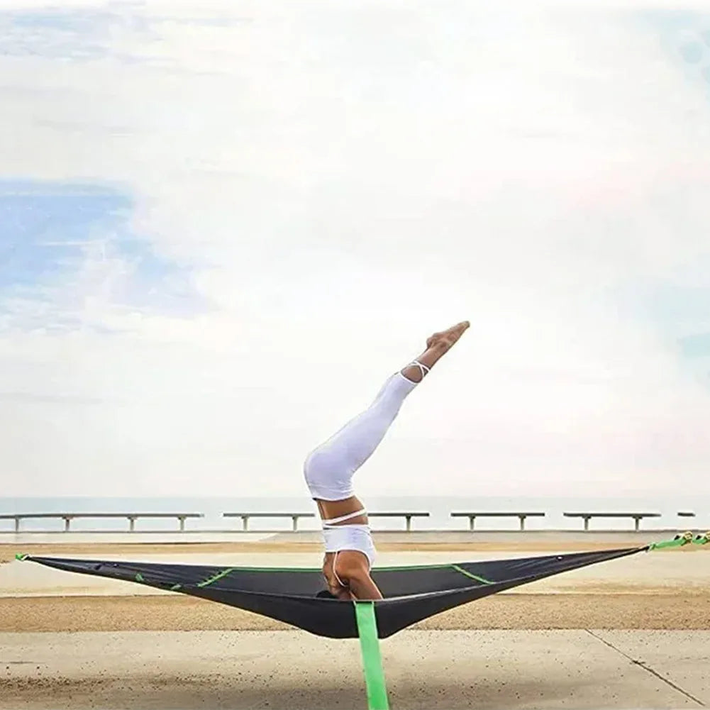 3-4 Person Anti-Rollover Hammock Swing Outdoor Camping Portable Triangle Hammock High Strength Canvas Hanging Bed for Hiking