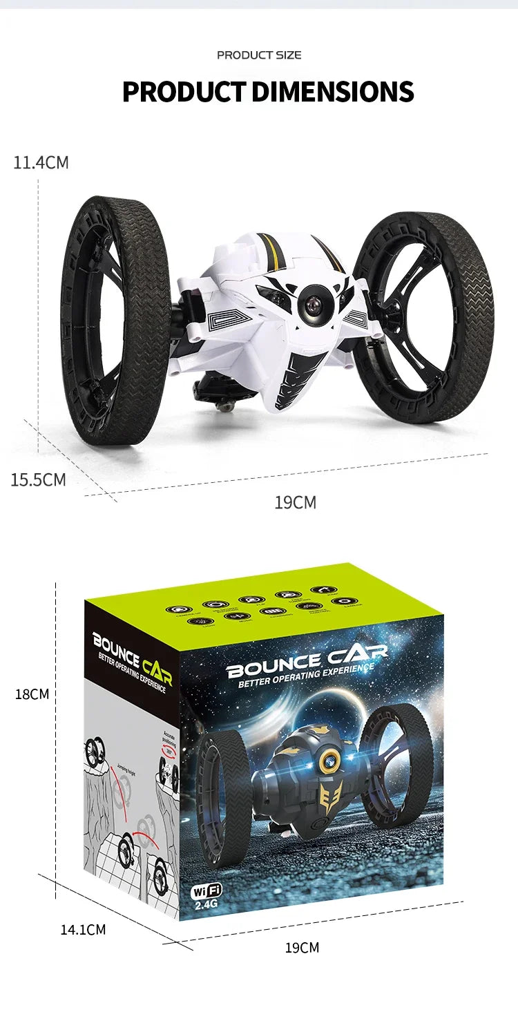 RC Stunt Car With Wifi Hd Camera Bounce Car Flexible Wheels Rotation Led Light Remote Control Jumping Vehicle Toy Gift Q207